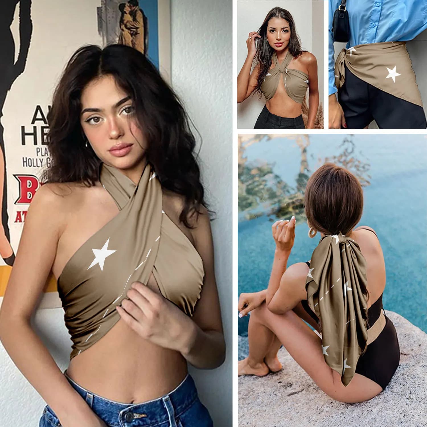 0463 women's floral satin square scarf - soft silk-like texture, versatile headscarf, neckerchief, and head wrap