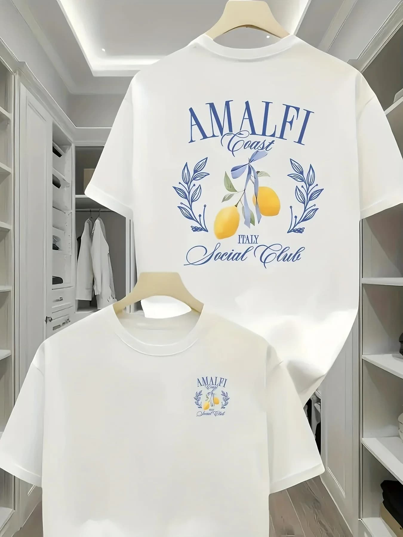 Men's Italian Amalfi Coast Lemon Pattern T-Shirt Cotton Summer Casual Vacation Short-Sleeve T-Shirt Breathable Loose Fit Top