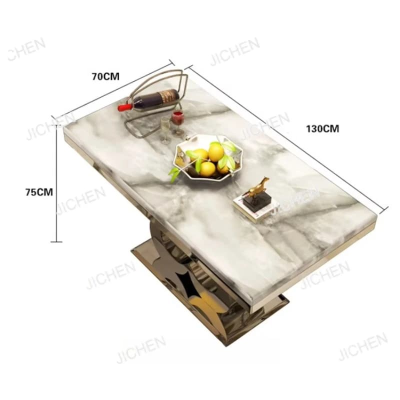 Set Tavolo da Pranzo Love Design per Banchetti e Matrimoni, Piano in Marmo, Gambe in Acciaio Inox, 6 Sedie, Arredamento Sala da Pranzo, Deposito