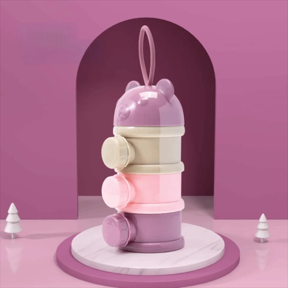 Scatola per latte in polvere a 4 strati con apertura multipla, resistente alle fuoriuscite, contenitore per snack per bambini in stile orso
