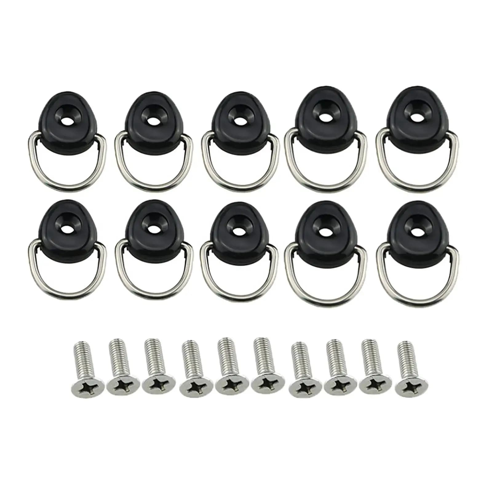 10pcs Black D Shape Pull Hook Tie Down Anchors Ring Stainless Steel Cargo Tie Down Ring for Car Truck Trailers RV Boats