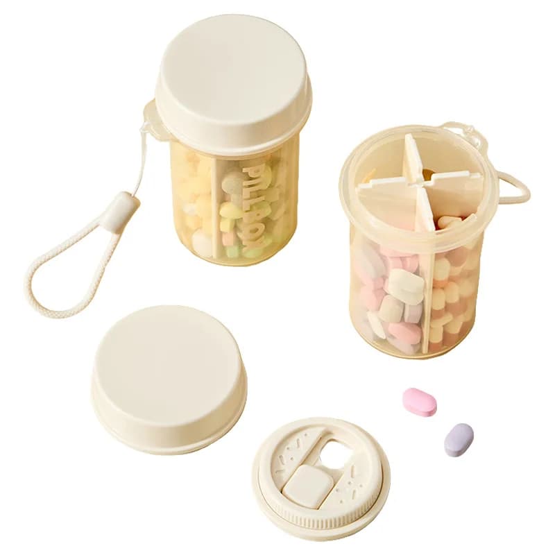 Organizzatore di Pillole a 4 Scomparti, Contenitore per Vitamine Senza Contatto, Dispenser da Viaggio per Integratori con Design Anti-Miscelazione