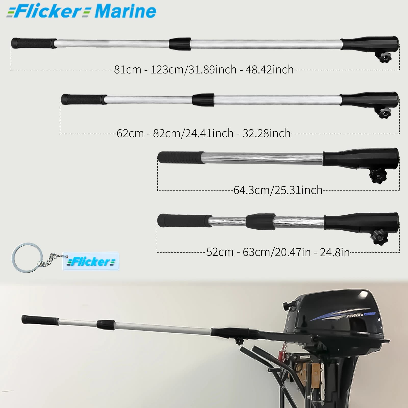 Prolunga regolabile per impugnatura per moto fuoribordo, braccio sterzo telescopico da 51–63 cm con impugnatura ergonomica in silicone