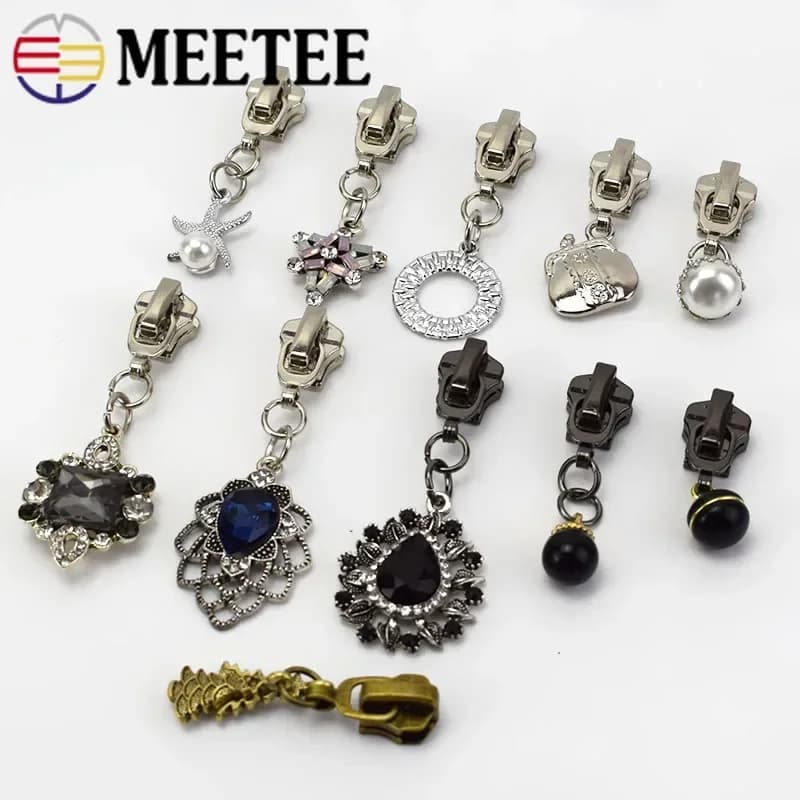 Meetee 5 pezzi 5 # Testa di cursori per cerniere in nylon metallico Giacche fai da te Vestiti Kit di riparazione pendente con cerniera Accessori per decorazioni per indumenti