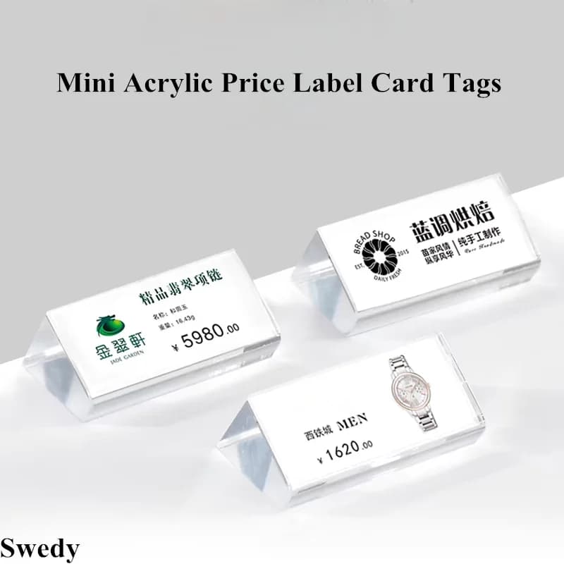 5 Pezzi 50x25mm Mini Espositore in Acrilico Trasparente per Segnaprezzo, Menu, Etichette da Tavolo, Cartellini Prezzi