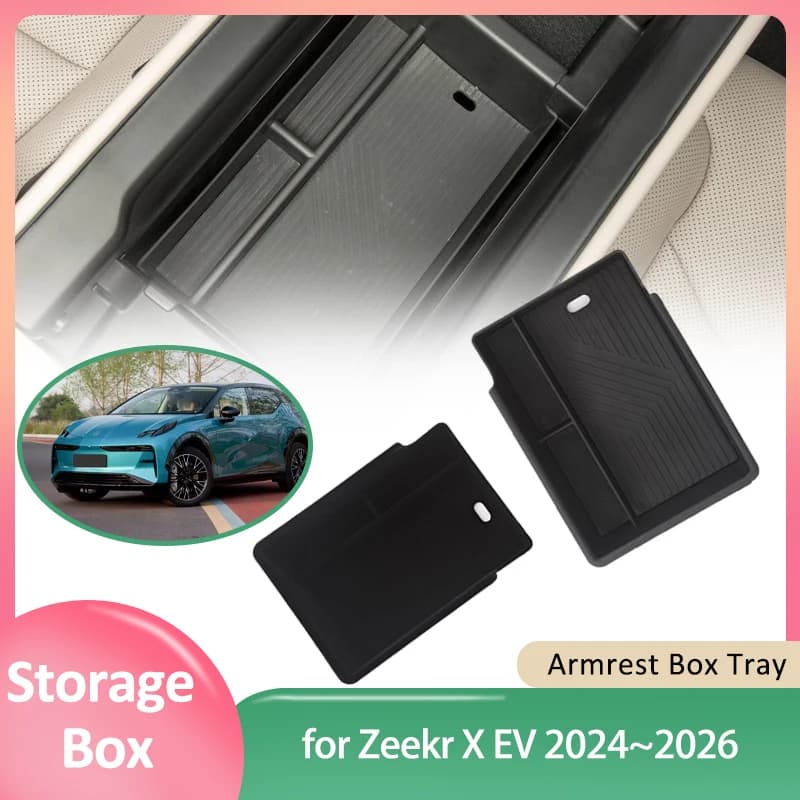 Scatola di immagazzinaggio per auto per Zeekr X EV 2024 ~ 2026 2025 Tappetino in gomma siliconica Console centrale Organizer ABS Bracciolo Vassoio Parte Accessori