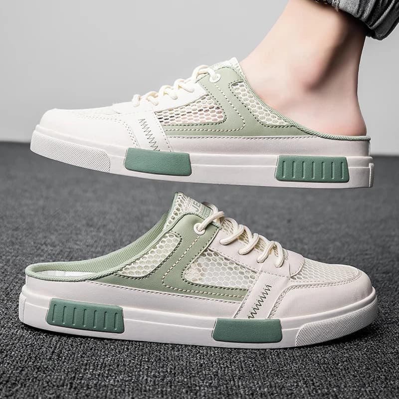 Summer New Men Breathable Mesh Mules, Non-slip Wear-resistant Outdoor Casual Board Shoes, Sports Slippers