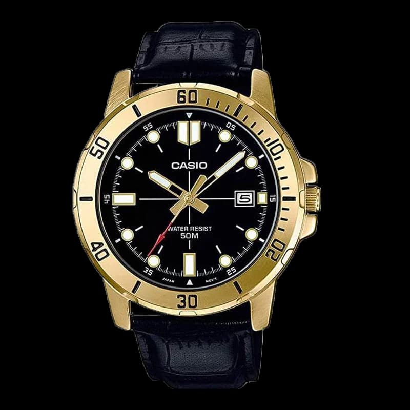 CASIO MTP-VD01L Quartz Watch for Men, Leather Band, Stainless Steel Case, 50M Waterproof, Date Calendar, Sporty Casual Daily Tim