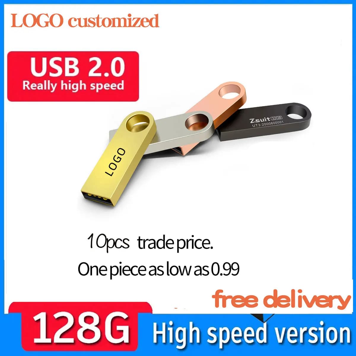 10 pz/lotto Usb 2.0 Flash Drive 64gb Memory Stick 8GB 4GB Pendrive 16GB Metal U Disk Pen Drive 32GB Logo gratuito Meeting Gifts Stick