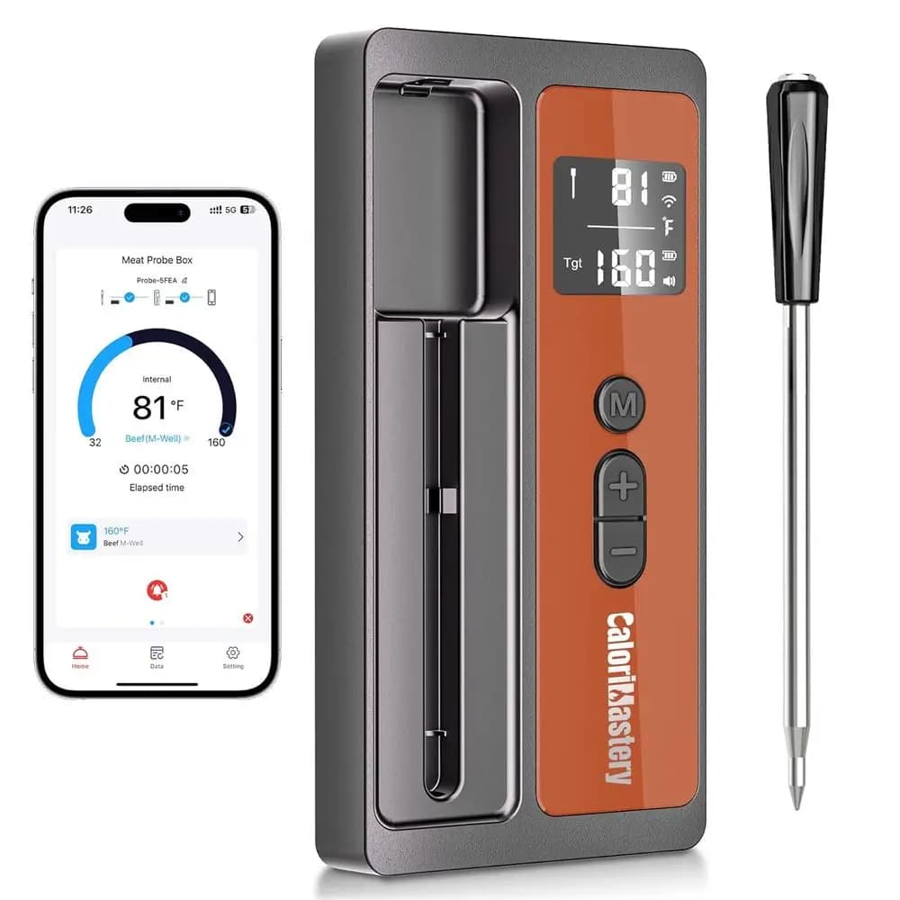 Bluetooth Smart Thermometer for 500FT Meat for Cooking and Grilling, Digital Thermometer for Foods with Ultra-Slim Sonda for Oven, K