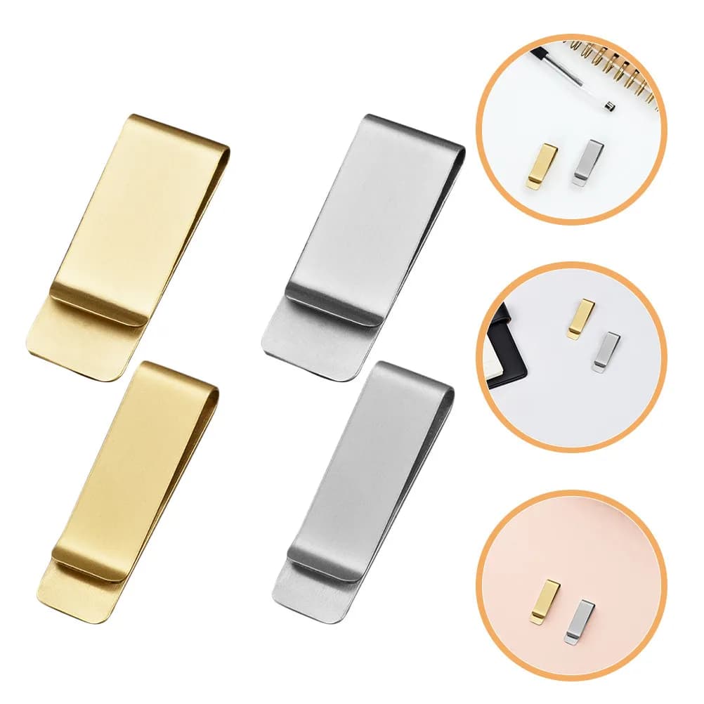Set di 4 Fermasoldi in Acciaio Inox con Portapenne per Quaderni, Agende, Organizzatori da Viaggio e Ufficio, Mini Clip Multifunzionali in Metallo
