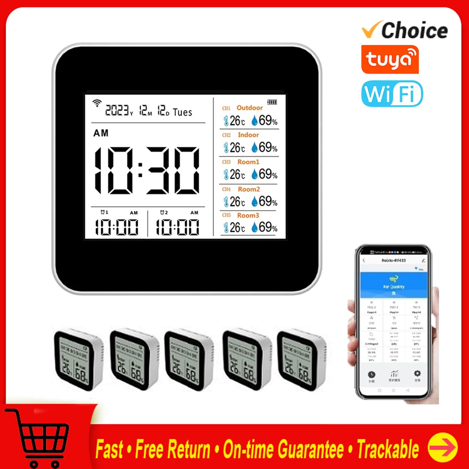 13 in 1 Tuya WIFI Intelligent thermometer Hygrometer Accurate temperature humidity meter for interior Monitor with time/calendary/ alarm