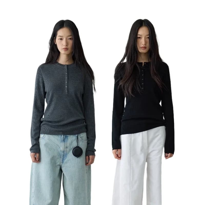 Maglione in Lana Pettinata con Collo Henry Lavorato a Maglia con 18 Aghi Stile Tedesco Baida Base~