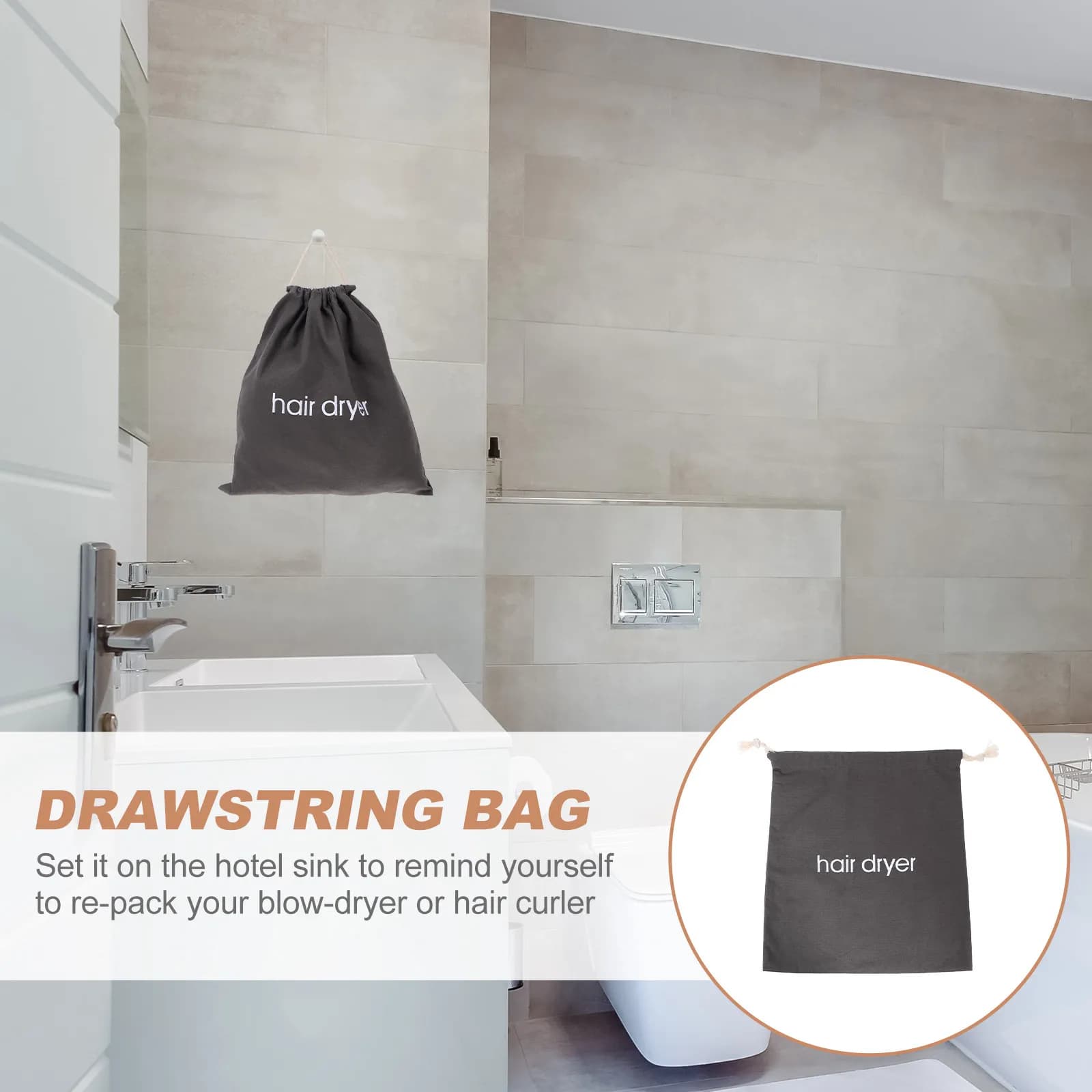1 Piece Fabric Storage Bag for Hairdryer, with Coulisse, Foldable, Travel, Suitable for Wall, Multifunctional Organizer for Small Objects