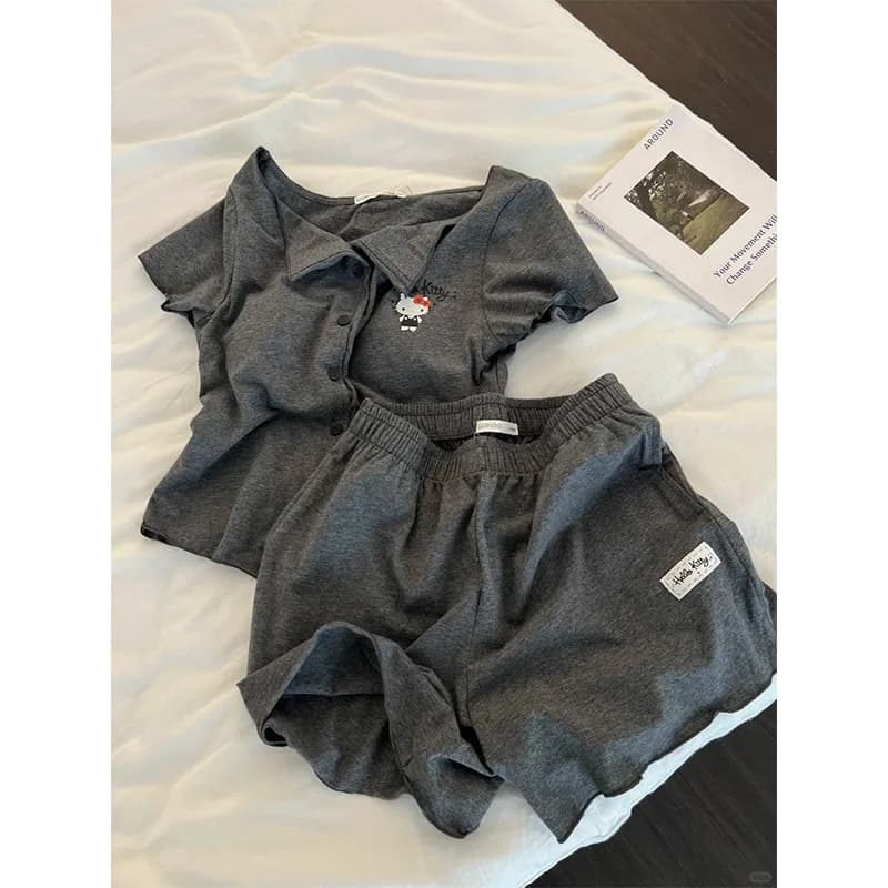 Nuovo Pigiama Hello Kitty di Sanrio, Abbigliamento Estivo Casual da Donna, Semplice con Maniche Corte per Casa