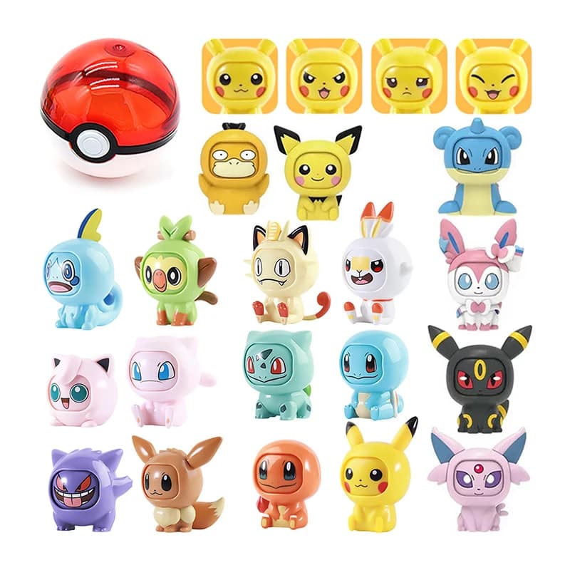 Pokemon Pokeball Un'azione casuale dell'animale domestico che cambia volto Pikachu 4 Espressioni facciali Giocattolo per bambini Materiale PVC Regalo di compleanno anime