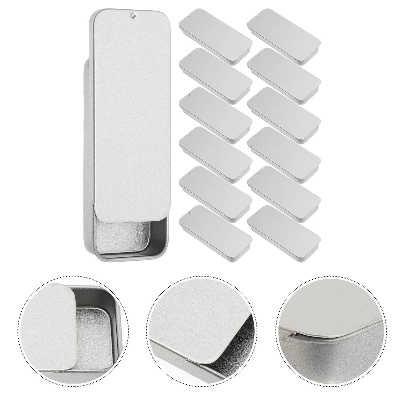 Set di 14 Scatole Portaoggetti in Latta con Coperchio Scorrevole per Filo Interdentale, Bastoncini di Cotone, Pennelli per Trucco, Perline, Artigianato, Portatile per Casa e Scrivania