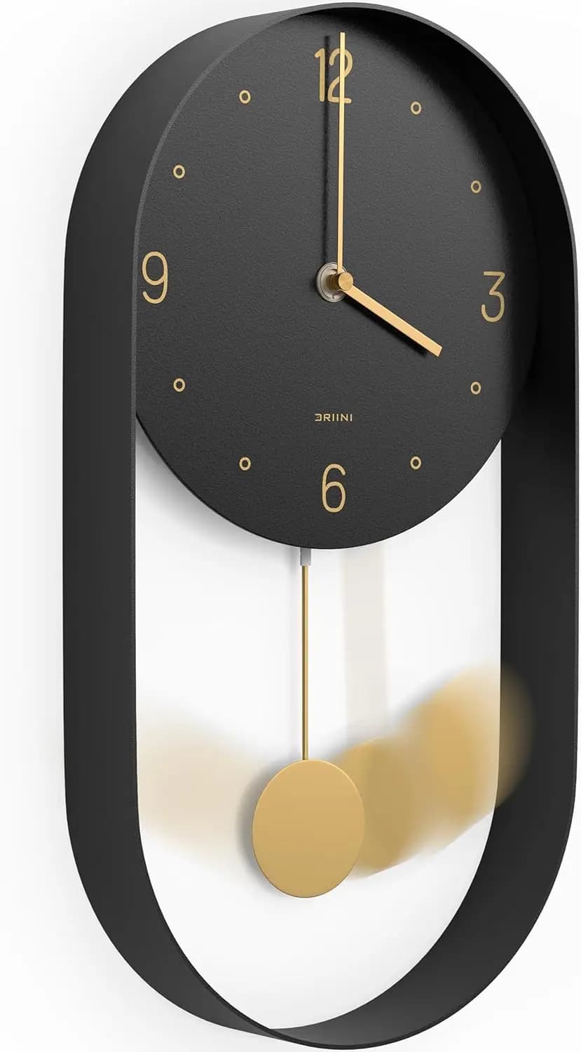 Orologio da parete moderno a pendolo silenzioso con pendoli neri e dorati, quadrante da 8 pollici, design minimalista
