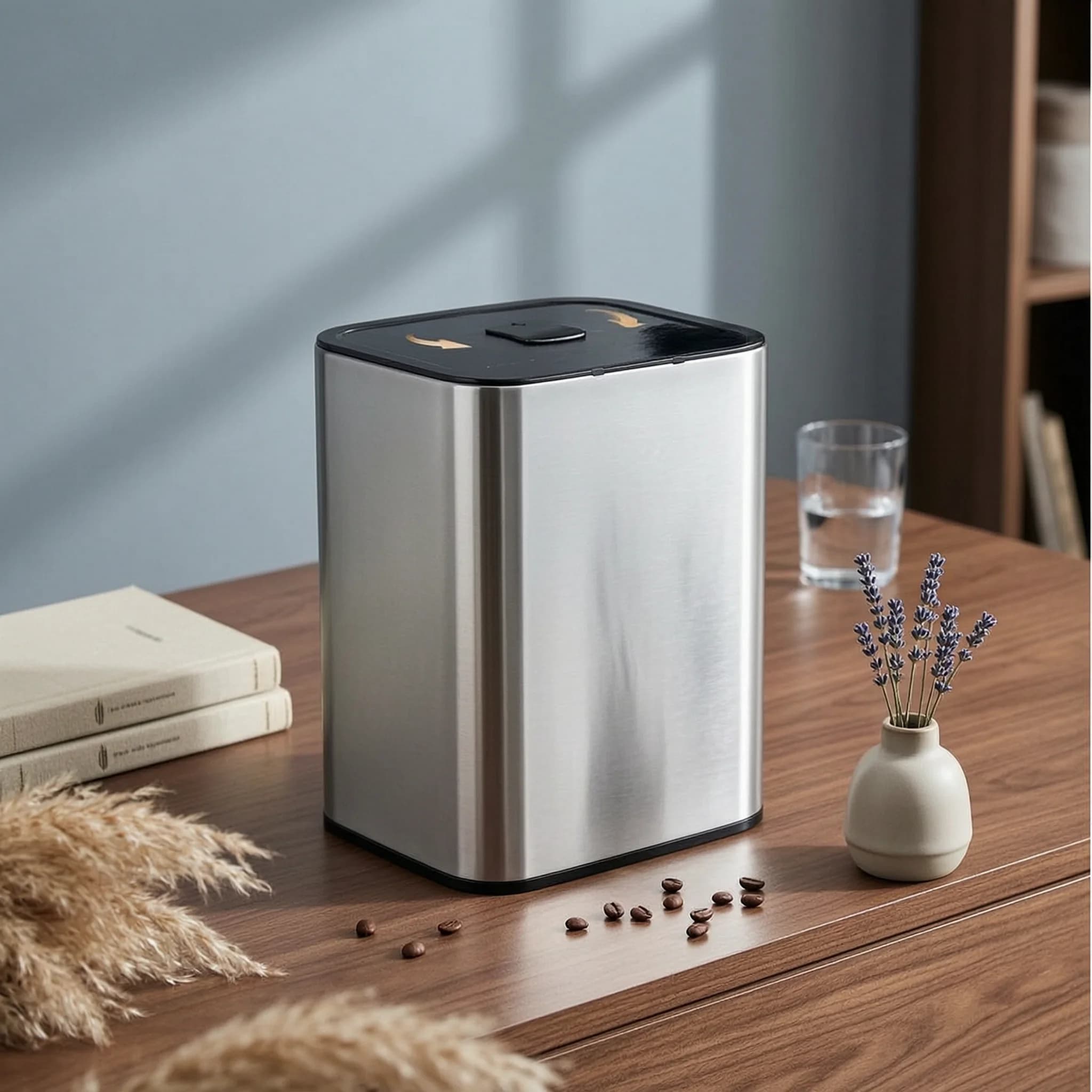 Removable Liner Trash Can Side Handle Stainless Steel Trash Can Wastebasket Rust Resistant Household Storage for Kitchen, Office