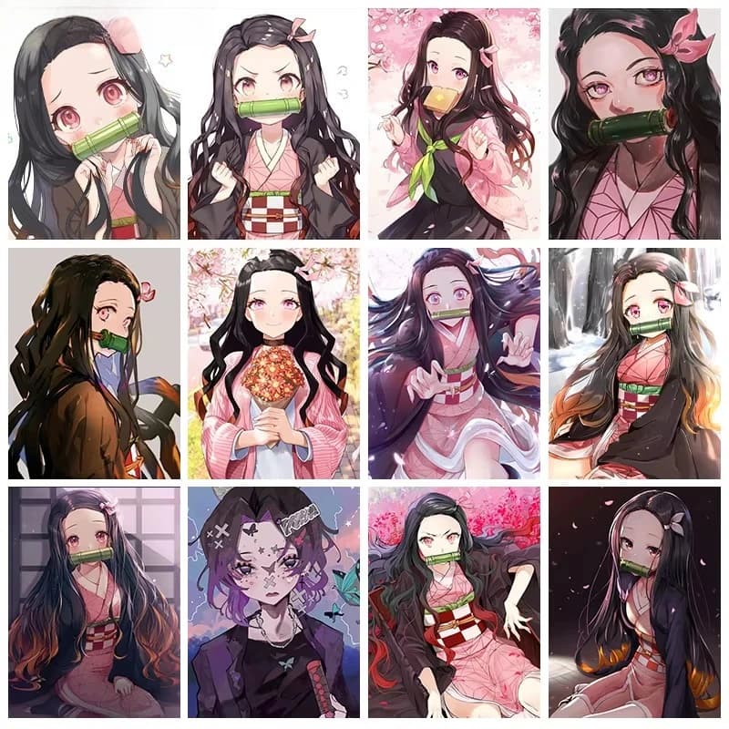 1pc frameless Demon Slayer Oil Painting By Numbers Kit Kamado Nezuko Full DIY Paint Set Frameless Home Decor Wall Art Craft Gift