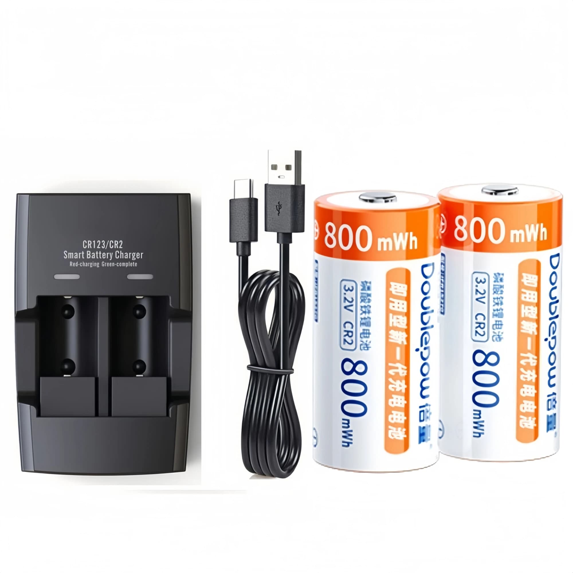 2 Batterie LiFePo4 CR2 3.2V 800mWh con Caricabatterie per Fotocamere, Campanelli Wireless, Rilevatori di Fumo, Walkie Talkie, Glucometri, Telecamere Spia