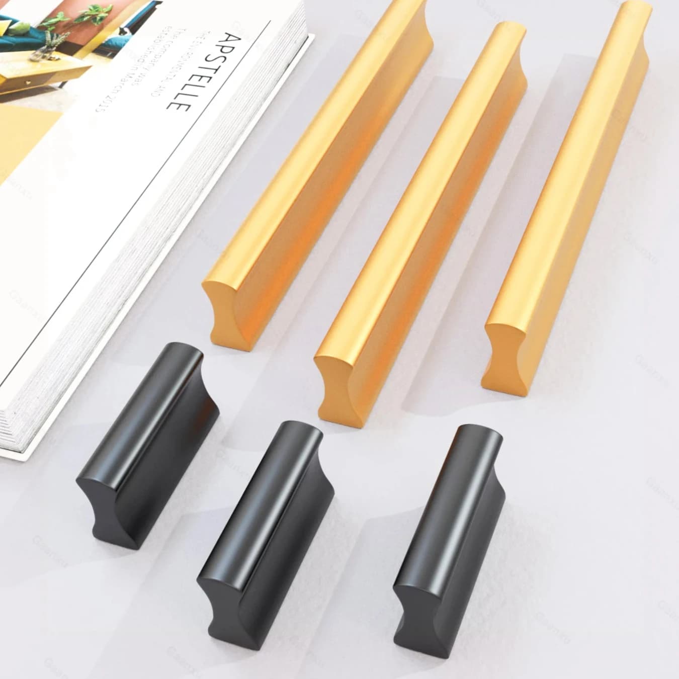 Maniglie per porte lunghe americane per armadietti 32-800mm Oro spazzolato Nero Maniglie per armadi in lega di alluminio Manopole per cassetti Ferramenta per mobili