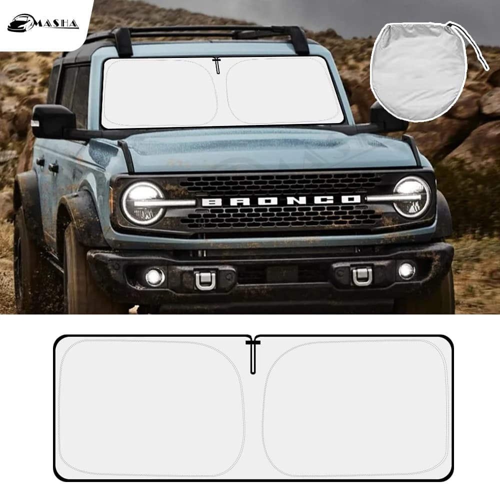Parabrezza per auto parasole per Ford Bronco 2021 2022 2023 parasole per finestra 2/4 protezione per visiera parasole per porta accessori per tende pieghevoli
