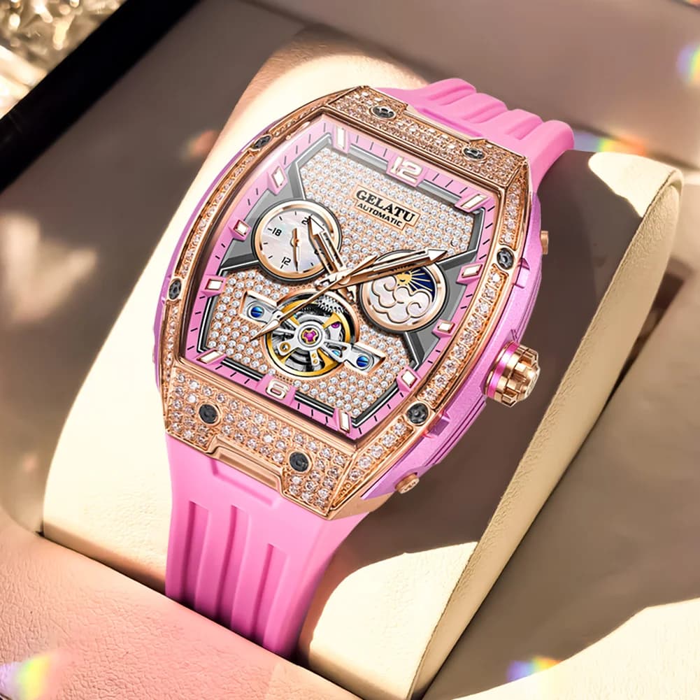 GELATU bellissimi orologi da donna impermeabili quadrante con diamanti Orologio meccanico automatico per donna orologio da polso di marca originale scheletrato
