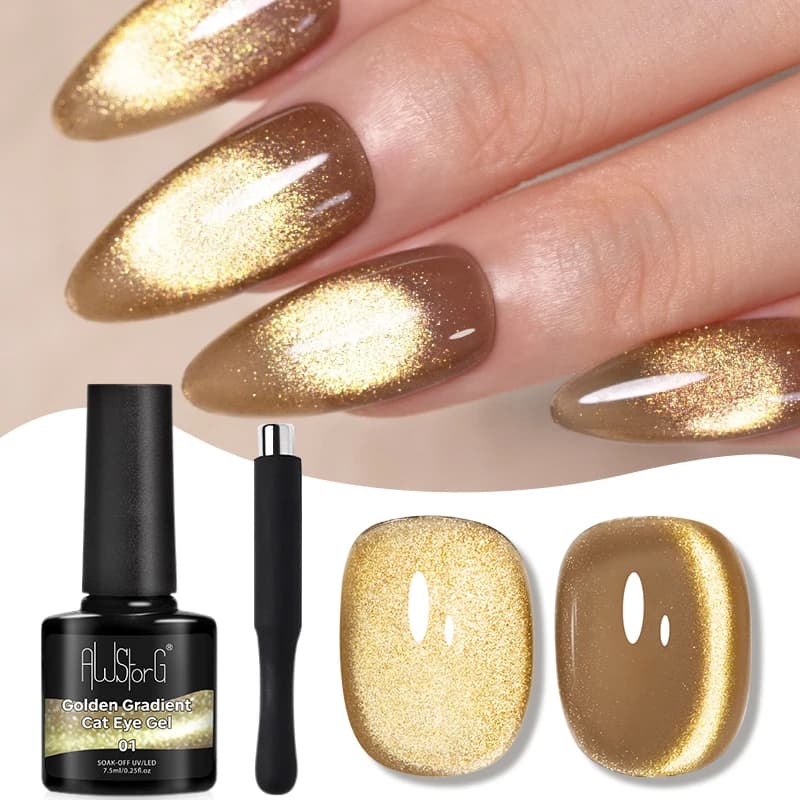 AWStorG Smalto per unghie Cat Eye sfumato dorato Gel fototerapeutico Soak Off Nail Smalto gel magnetico Nail Art DlY a casa