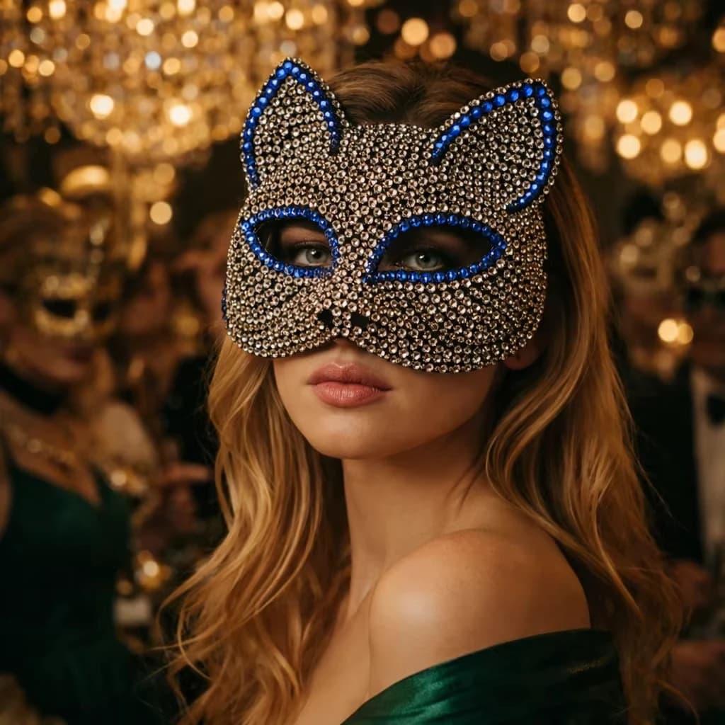 Maschera con strass, accattivante, per carnevale, feste in maschera, comoda per sfilate di moda, eventi e carnevale