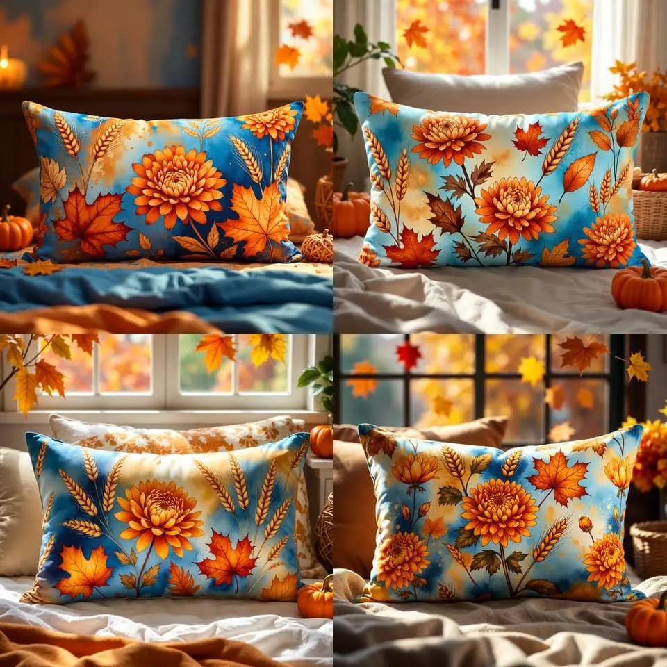 Fodera per cuscino rettangolare con fiori autunnali e grano, adatta per divano, camera da letto, auto, cuscino rettangolare per schienale
