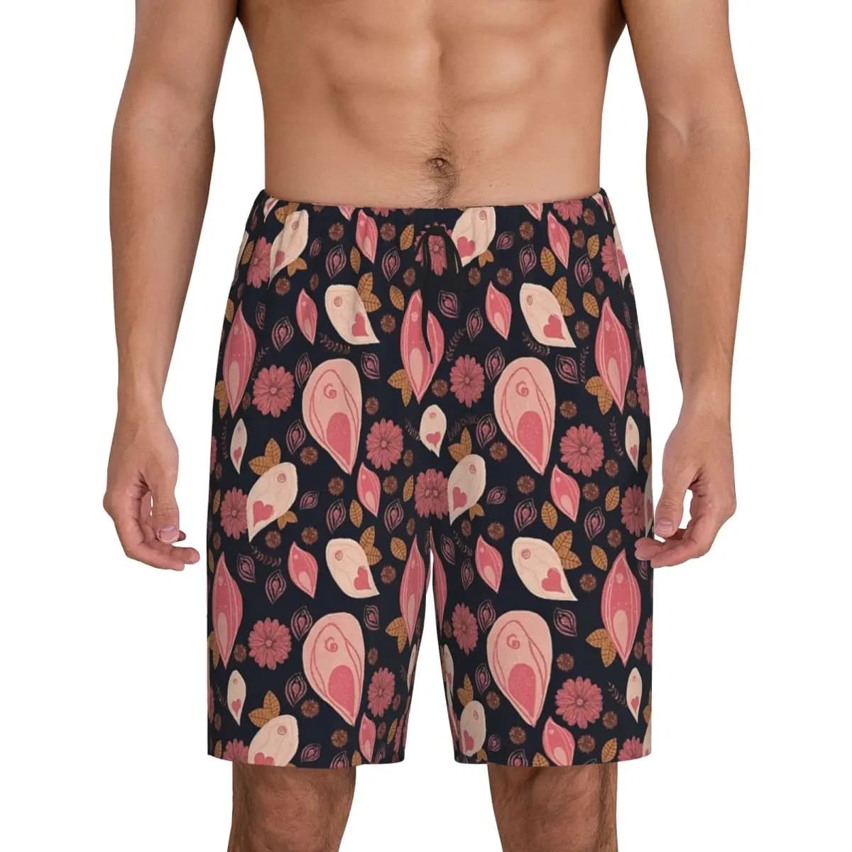 Custom Vulva Flower Pattern Short Pajama Pants Men Sleepwear Sleep Lounge Bottom Shorts Sleeping Pants