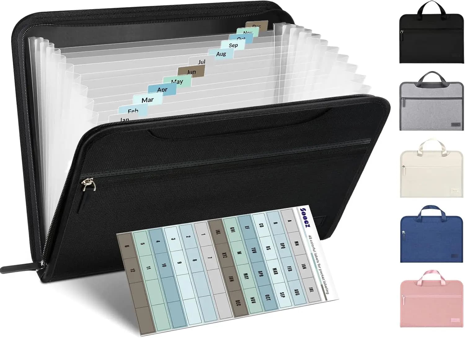 Heavy Duty Accordion File Organizer with Hidden Handle, 12 Pockets Expanding Folder for Letter/A4, Portable Home Office Supplies