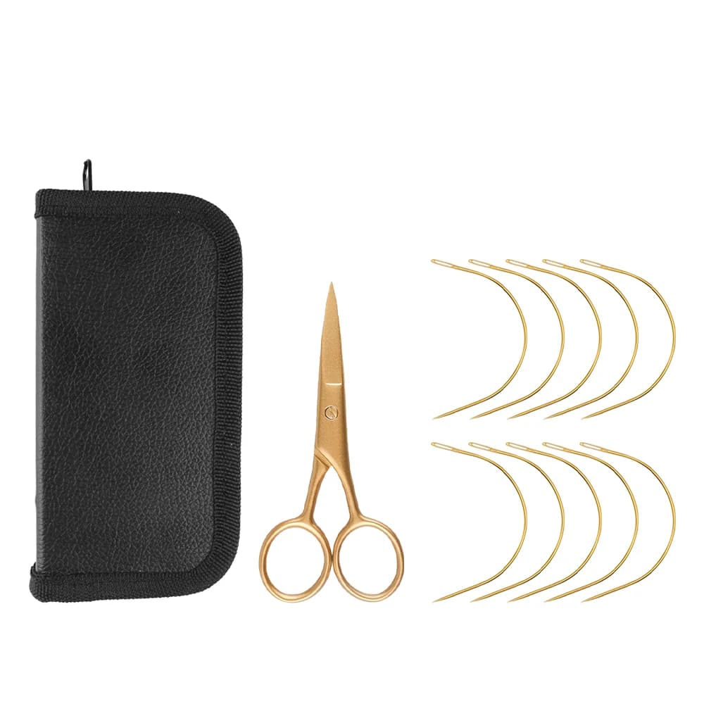ARLANY Set di 10 Aghi Curvi con Mini Forbici per Micro Perline, Set per Extension Capelli e Cucito a Mano