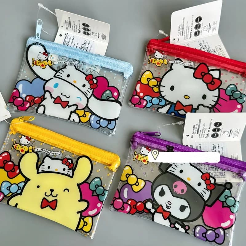 Borsa Portamonete Impermeabile in PVC con Cerniera Kawaii Sanrio Hello Kitty Kuromi Hangyodon, Mini Portacarte per Ragazze