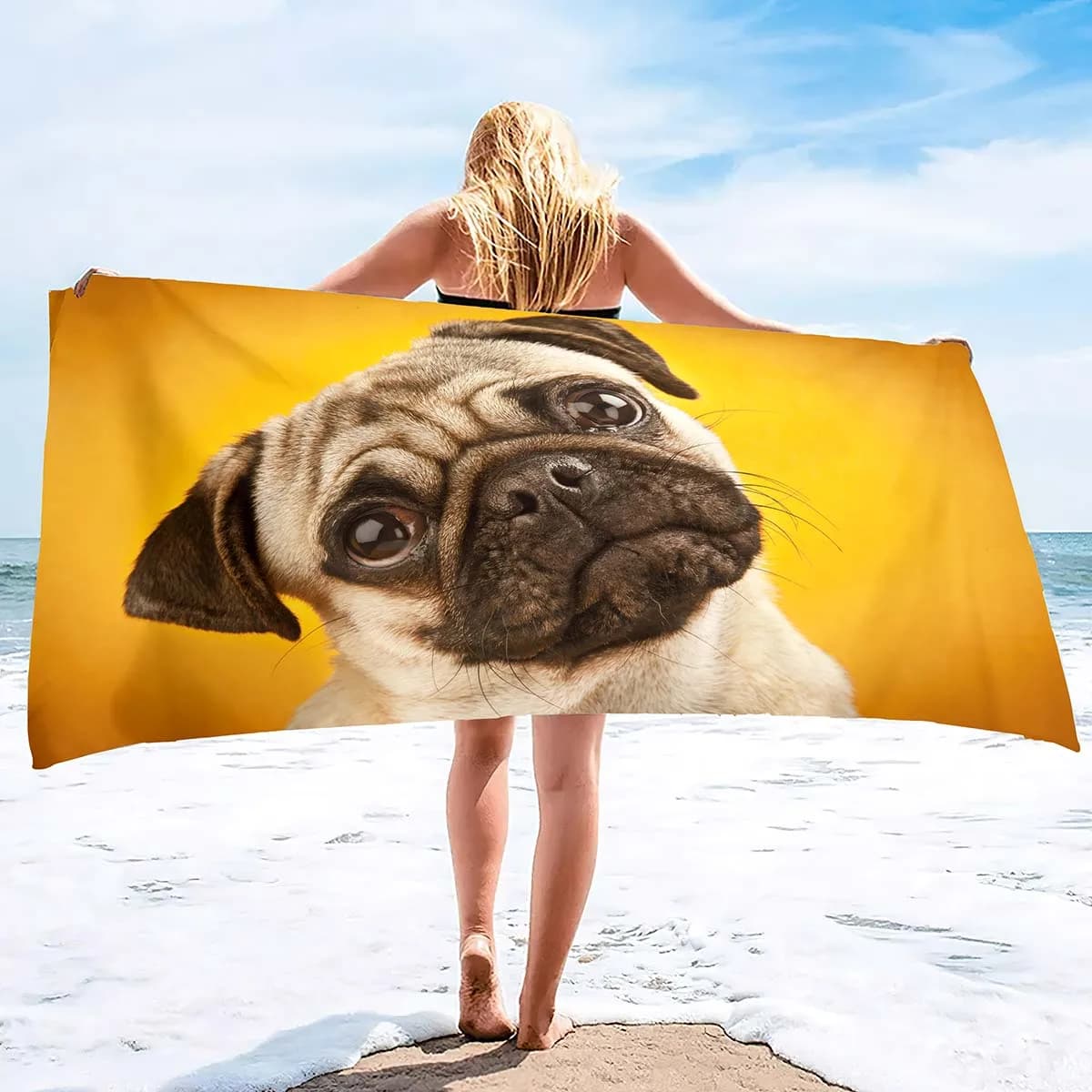 Telo mare in microfibra senza sabbia sottile ad asciugatura rapida Super assorbente asciugamani grandi e leggeri oversize per piscina da spiaggia Pug Dog