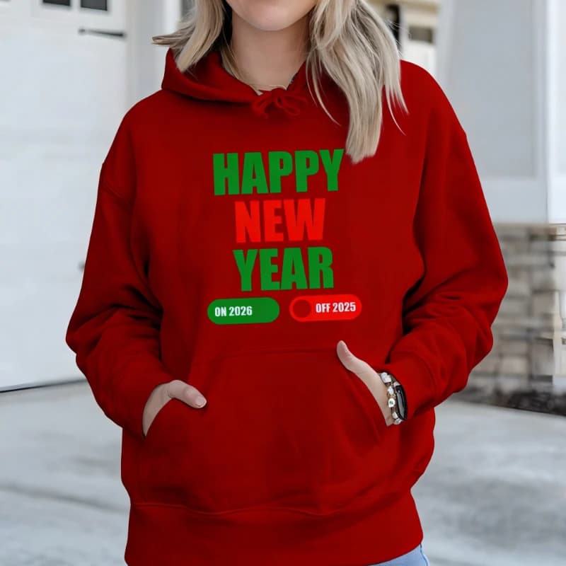 Happy New Year on 2026 Off 2025 Hoodie Printed Funny Celebration Gift Adults Autumn and Winter Keep Warm Matching Hoodies