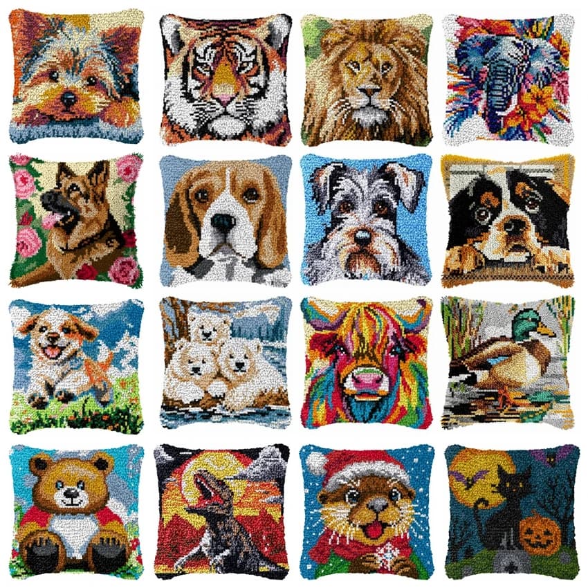 Kit Fai da Te per Cuscino Decorativo a Forma di Animale da Esterno con Lavorazione a Uncinetto, Ricamo su Tela in Foamiran, Tappeto e Cuscino Annodato a Maglia