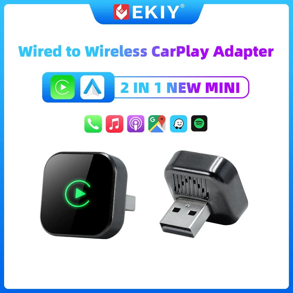 EKIY Android Auto New Wired Wireless CarPlay 2 in1 Mini Smart Box Plug and Play Adapter Automatic Connection Universal OTA Update