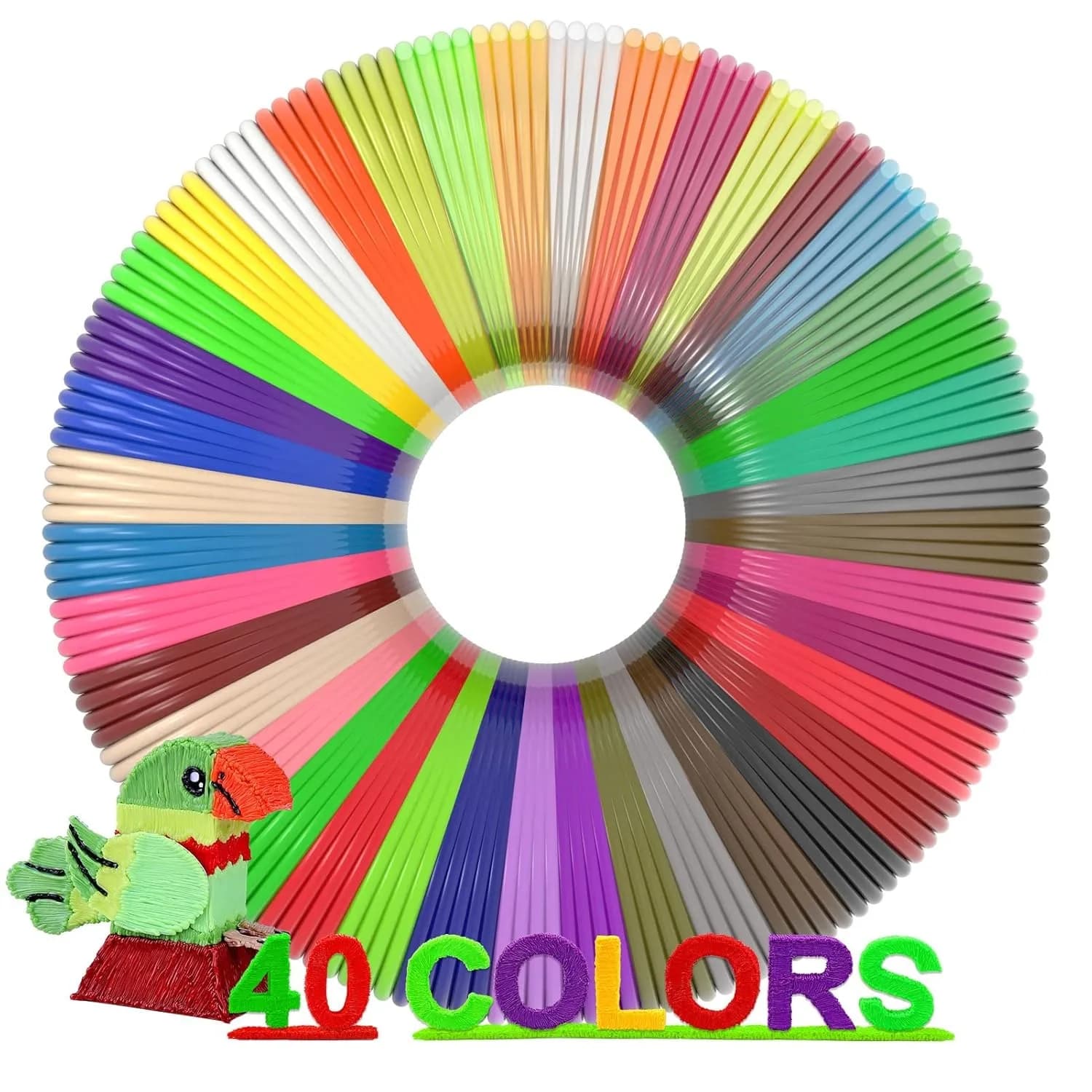 Filamento PLA 1.75mm per Penna 3D, 40 Colori, 320m Totali, con Stencil per Arte Creativa