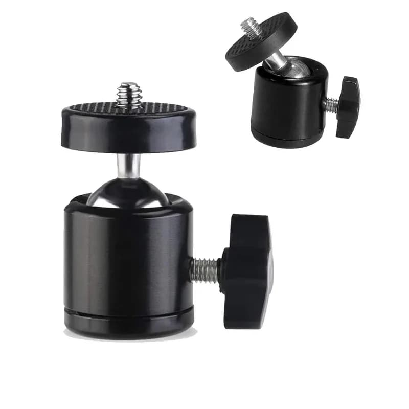 Adattatore per testa a sfera con attacco a caldo e foro per vite da 1/4, con blocco, supporto per flash e luce LED per fotocamere DSLR e DV