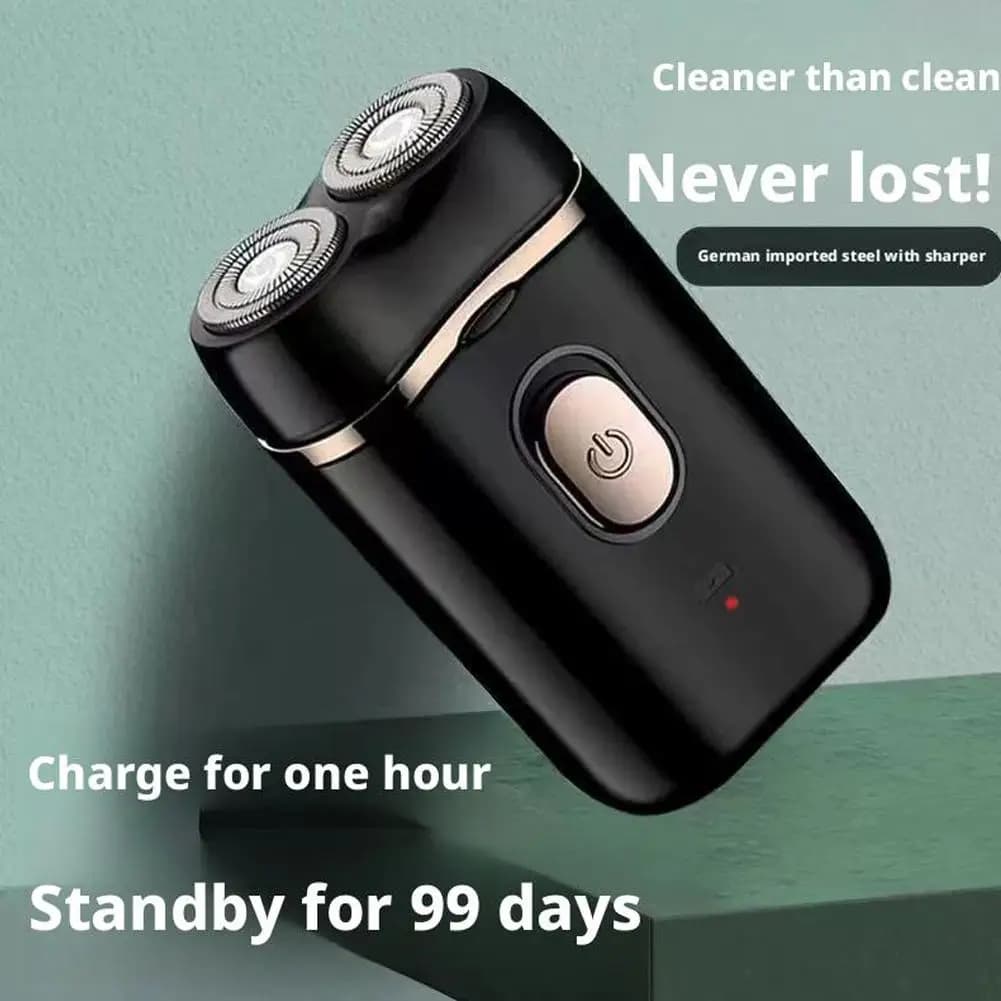 Rasoio Elettrico Portatile da Uomo, Ricaricabile, con Doppia Testina, USB, Impermeabile, da Viaggio, Rotante, per Barba