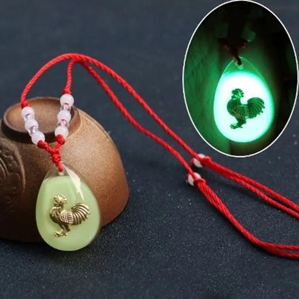 Chinese Style Water Drop 12 Zodiac Pendant Chinese Zodiac Green Light Luminous Crystal Chain with Red Rope Animal Women