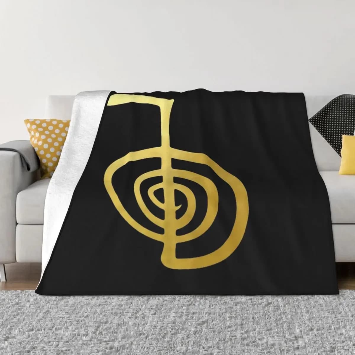 Reiki healing CHO KU REI The Power Symbol gold spiritual element Throw coperta Thermal Bed Designers Retros coperte