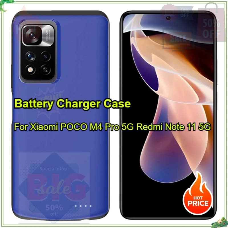 Custodie con Batteria da 10000mAh per Xiaomi POCO M4 Pro 5G, Power Bank Esterno, Cover di Ricarica per Redmi Note 11 5G
