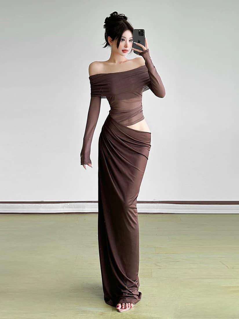 Elegante Abito in Pizzo a Maniche Lunghe Sisjuly, Vestito Estivo da Donna alla Moda, Sexy Design Traforato, Monospalla, Traspirante in Poliestere