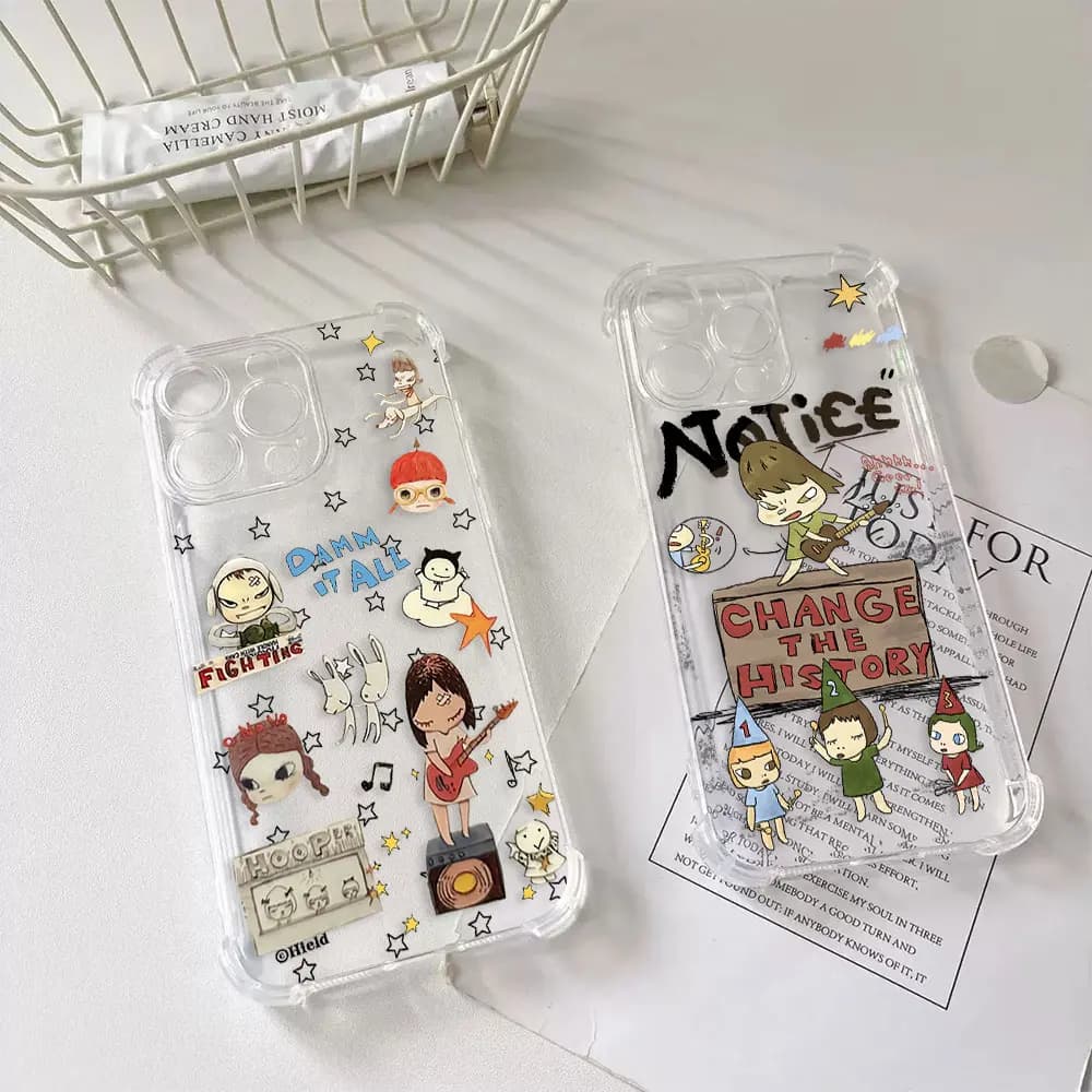 Cartoon Art Yoshitomo Nara Phone Case For iPhone 16e 16 15 14 13 12 11 Mini Pro Max XSMax 7 8 Plus Anti Fall Transparent Cover