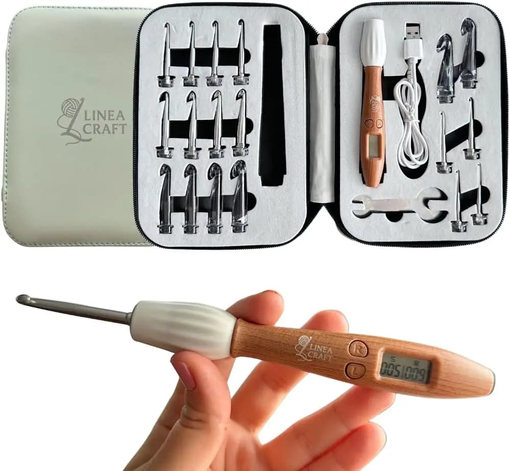 Set di Uncinetti Luminosi con Contatore Digitale, Impugnatura Ergonomica, 18 Misure e Custodia Pastello - Regalo Perfetto per Artigiani