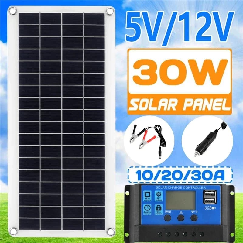 Kit pannello solare 30W 12V Celle solari con doppia uscita USB Pannello solare 20A 30A 40A 50A Controller per caricabatteria per barca per yacht per auto