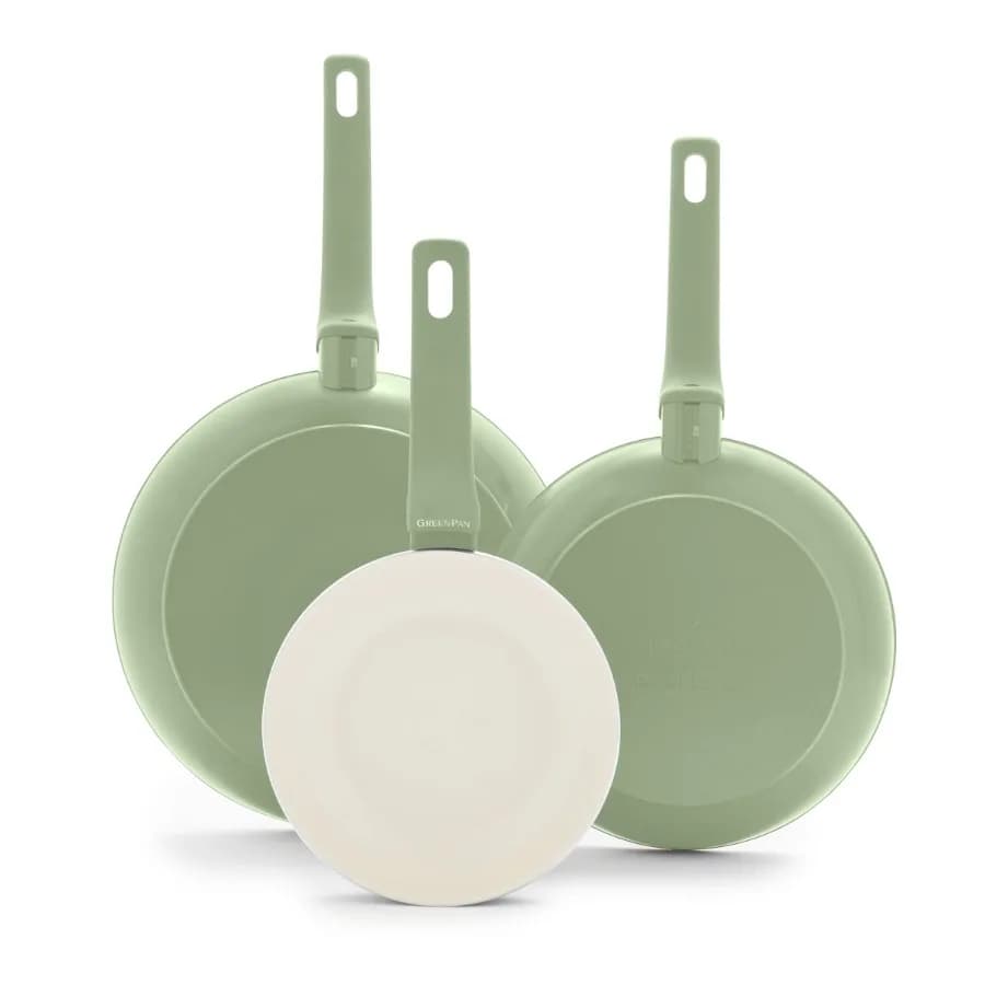 Essence 3-Piece Fry Pan Set - 7" 9.5" and 11" Ceramic Nonstick Oven Safe Dishwasher Safe Green